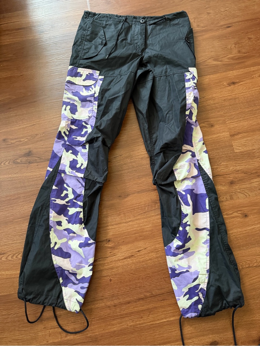 UFO women’s Black Pants with Purple Pink Camo Side Panels Y2K SIZE S SMALL